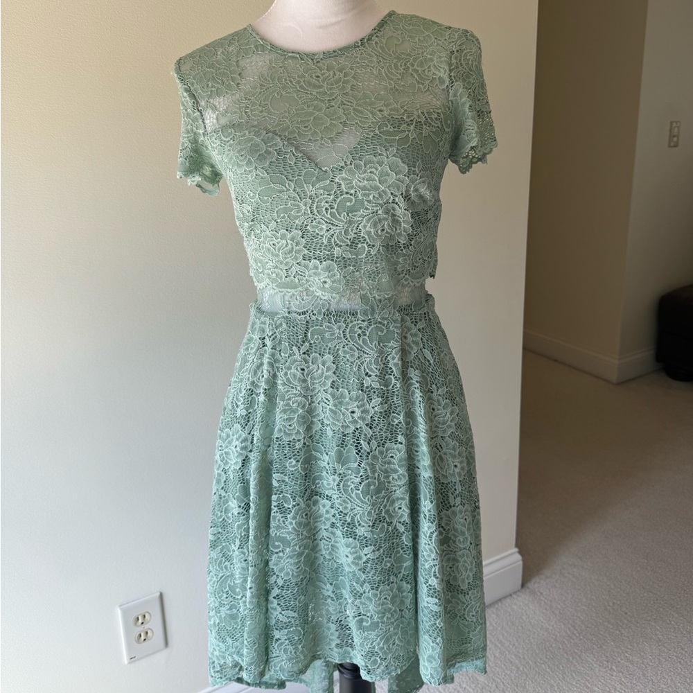 B Darlin, size small, green lace, high/low dress